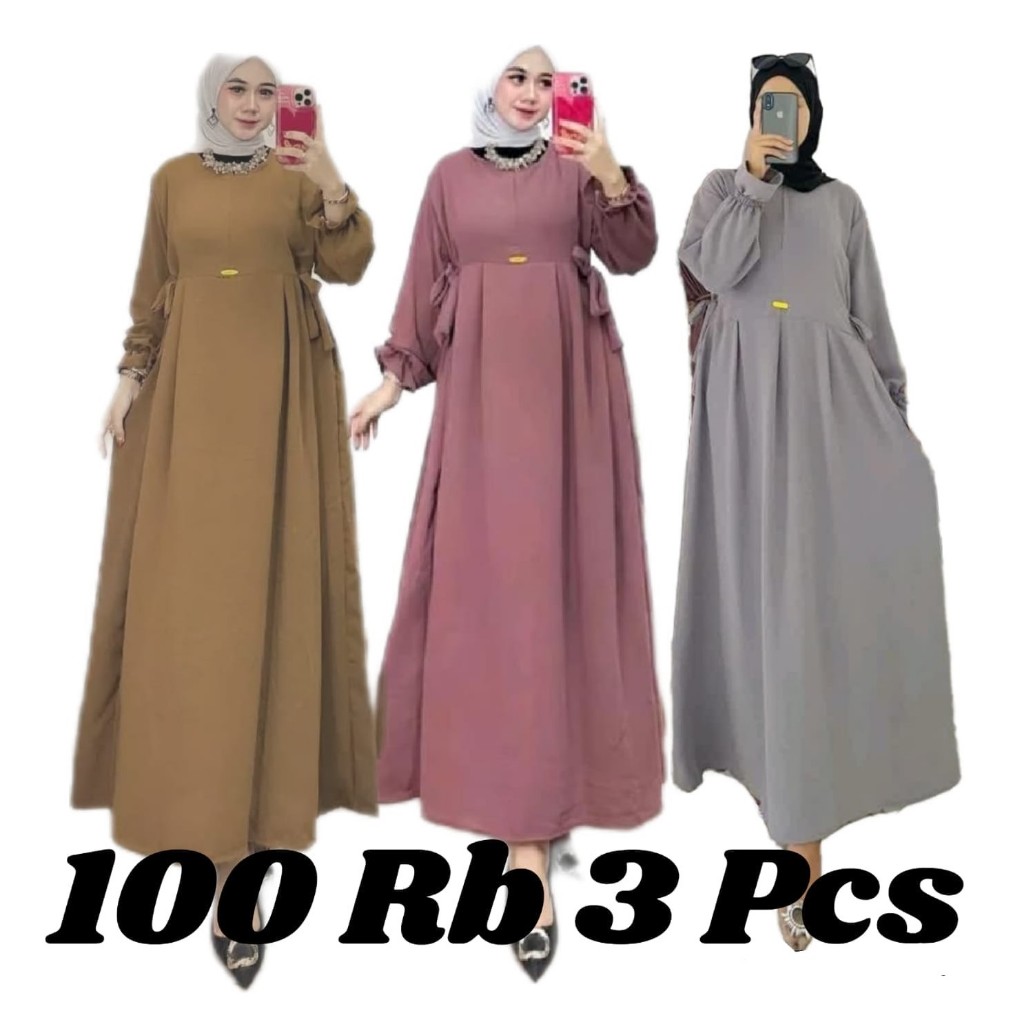 Gamis 100 Rb 3 Pcs  Dress Nikita Airflow Tali Sampig Busui Terbaru/Gamis Chibi Nikita Kekinian Viral