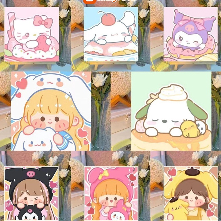 

KP8 FChengTOYS Painting By Number 2x2cm Set Kartun DIY Paint Kit Canvas Paint Dital Melukis