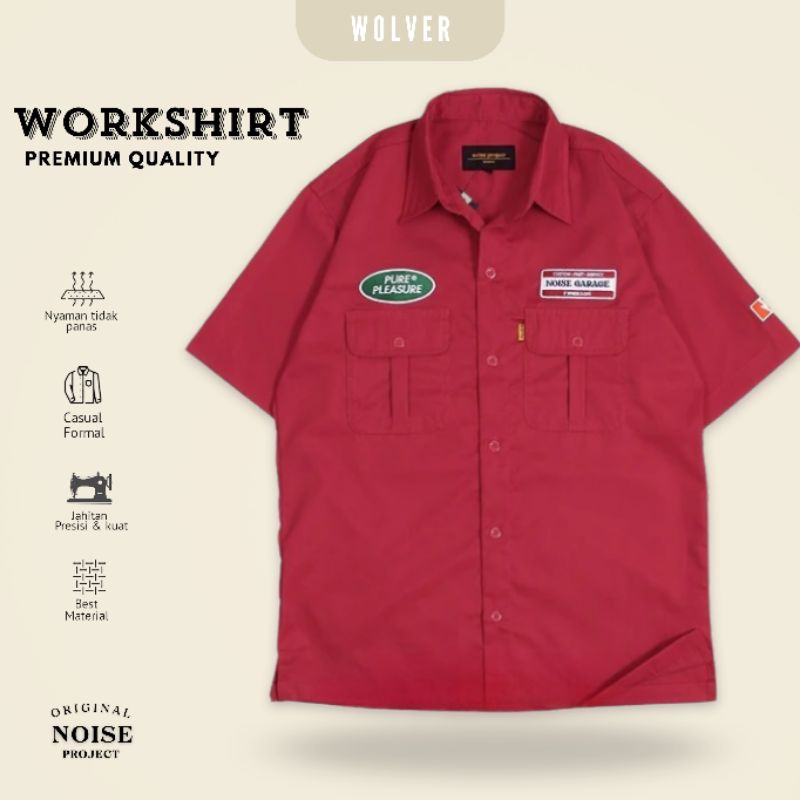 WOLVER Kemeja Pria Workshirt Red Kemeja Bengkel Riders Noise