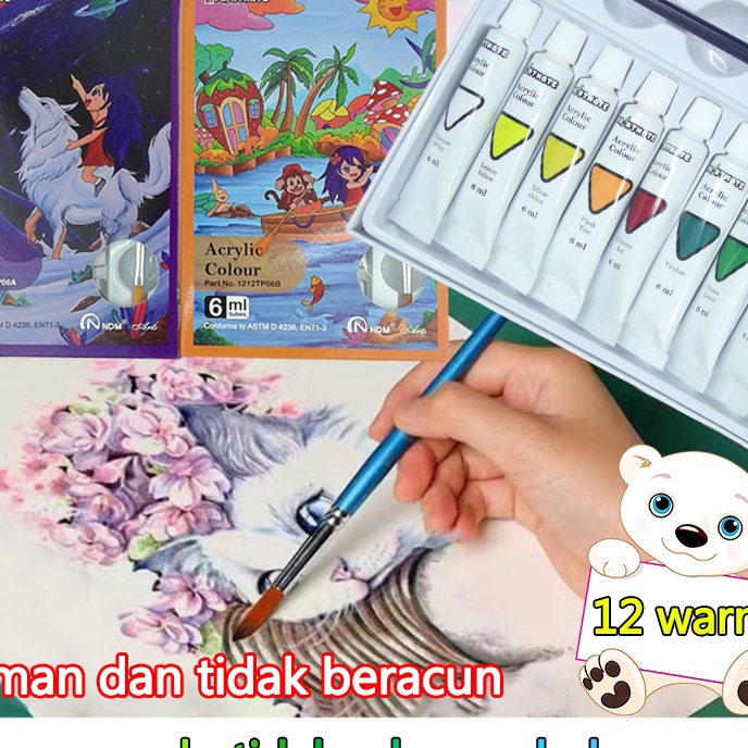 

KF7 NDM Cat Akrilik Paintmate Acrylic Color Set 12C 6ml bonus kuas palet