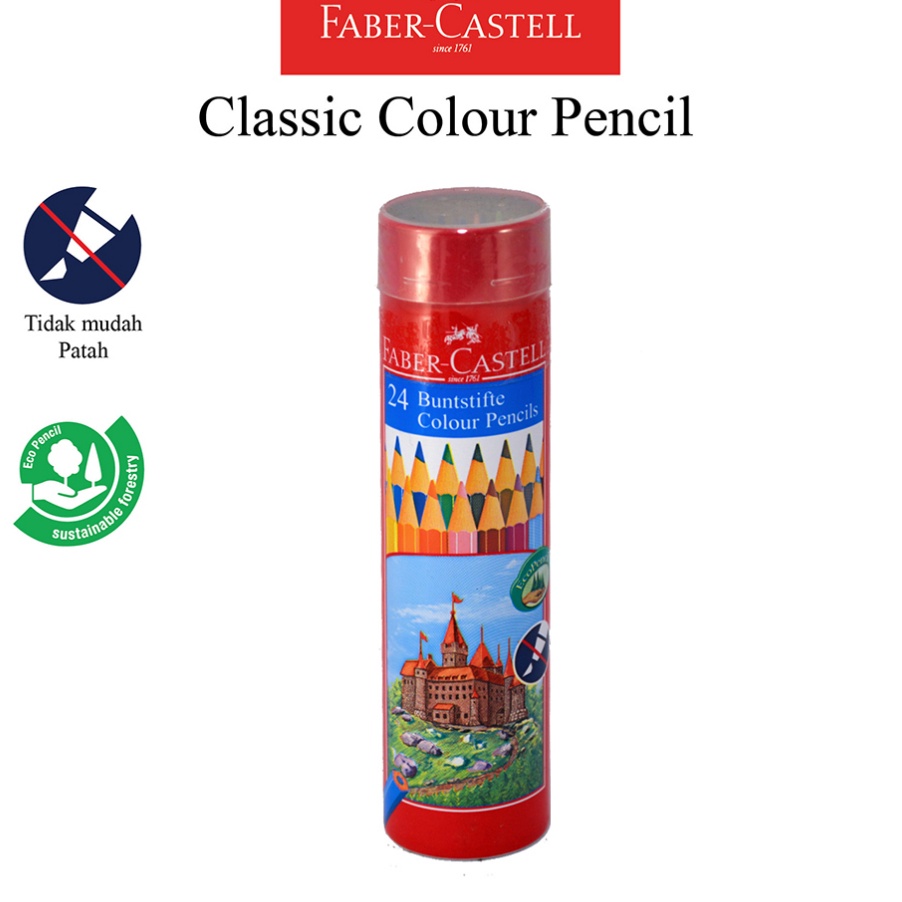

KF7 Pensil Warna Faber Castell Round Tin 24 Warna Classic Colour Pencil Ukuran Panjang