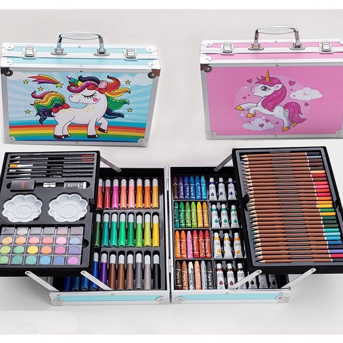 

Murah HZ Crayon Set 145pcs Koper Alumum Besi Krayon Pensil Warna 145 Pcs Box Alat Lukis Anak Koper Set