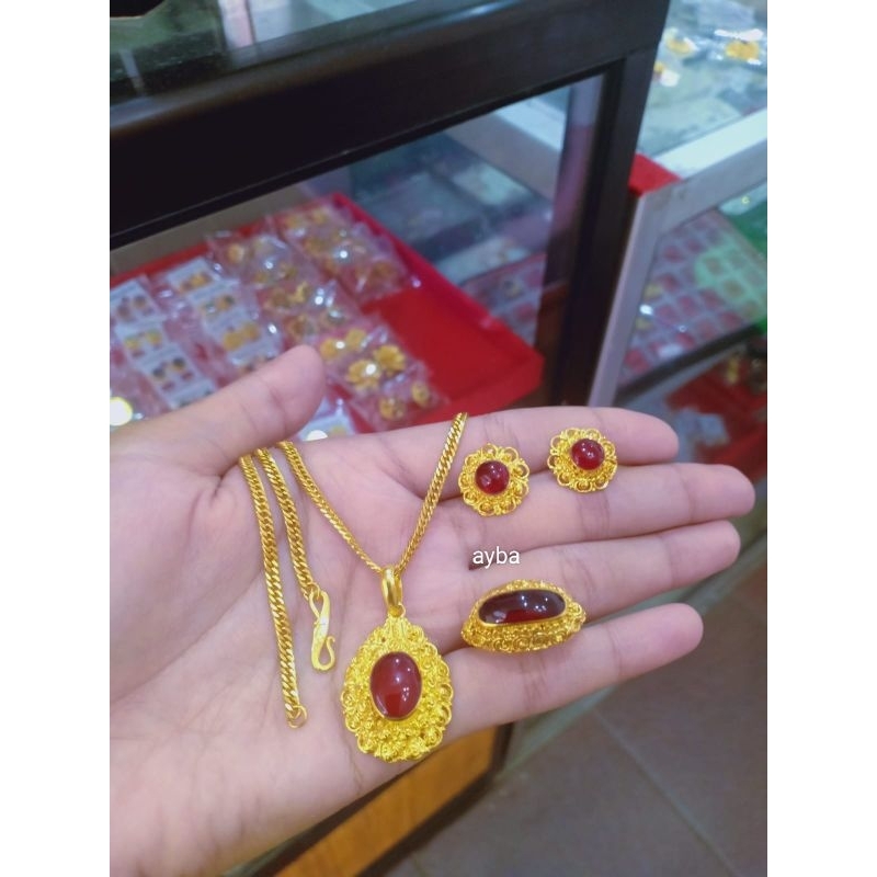 Set oval resin perhiasan bali Rante titanium perhiasan wanita