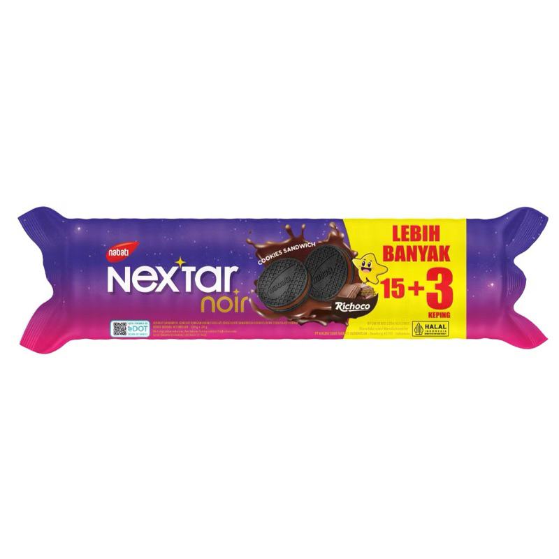 

Biscuit Nabati Nextar Noir Richoco Cookies Sandwich 144g Isi Lebih Banyak 15+3 Keping Biskuit Cokelat