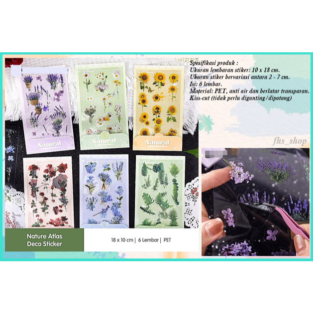 

6 Lembar Stiker Aesthetic Buku Diary Sticker Aesthetic Stiker Bunga Nature Atlas Deco Sticker