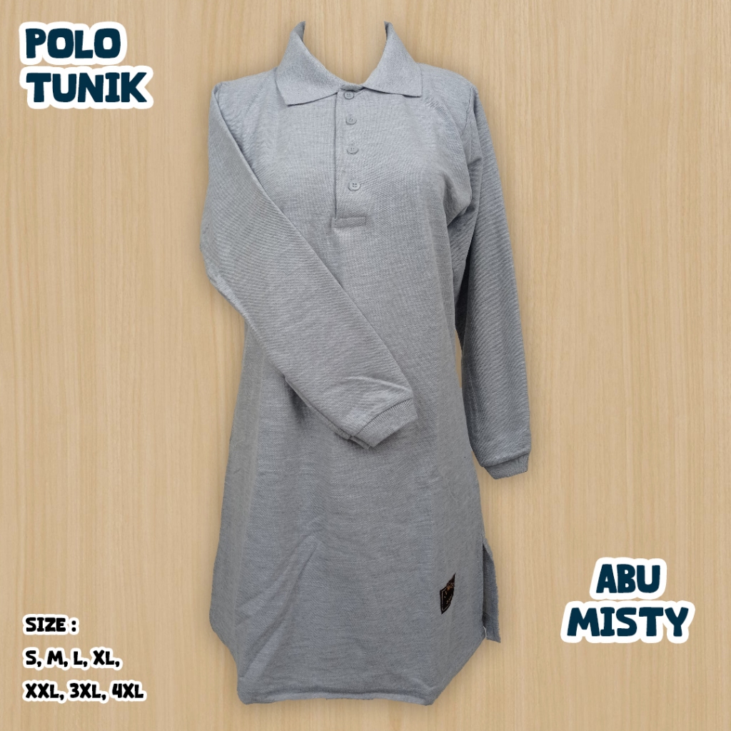 S-XL Kaos Polos Tunik Polo Muslimah Kancing Depan/Seragam Keluarga/Kerja/Olahraga Abu Misty