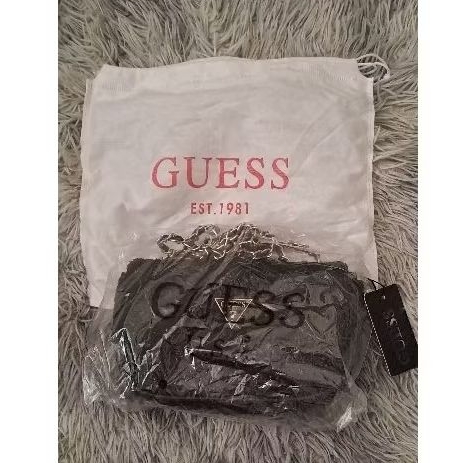 Tas GUESS Cessily Tweed Mini  Original Tas selempang slingbag Crossbody Tas Pesta Full Black 18x6x11
