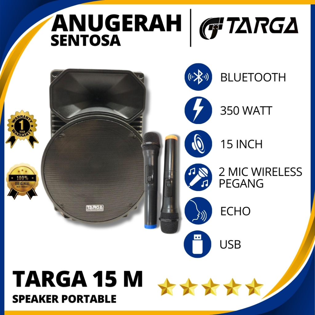 Speaker Aktif Portable Wireless Bluetooth Targa 15 M Ukuran 15 Inch Original