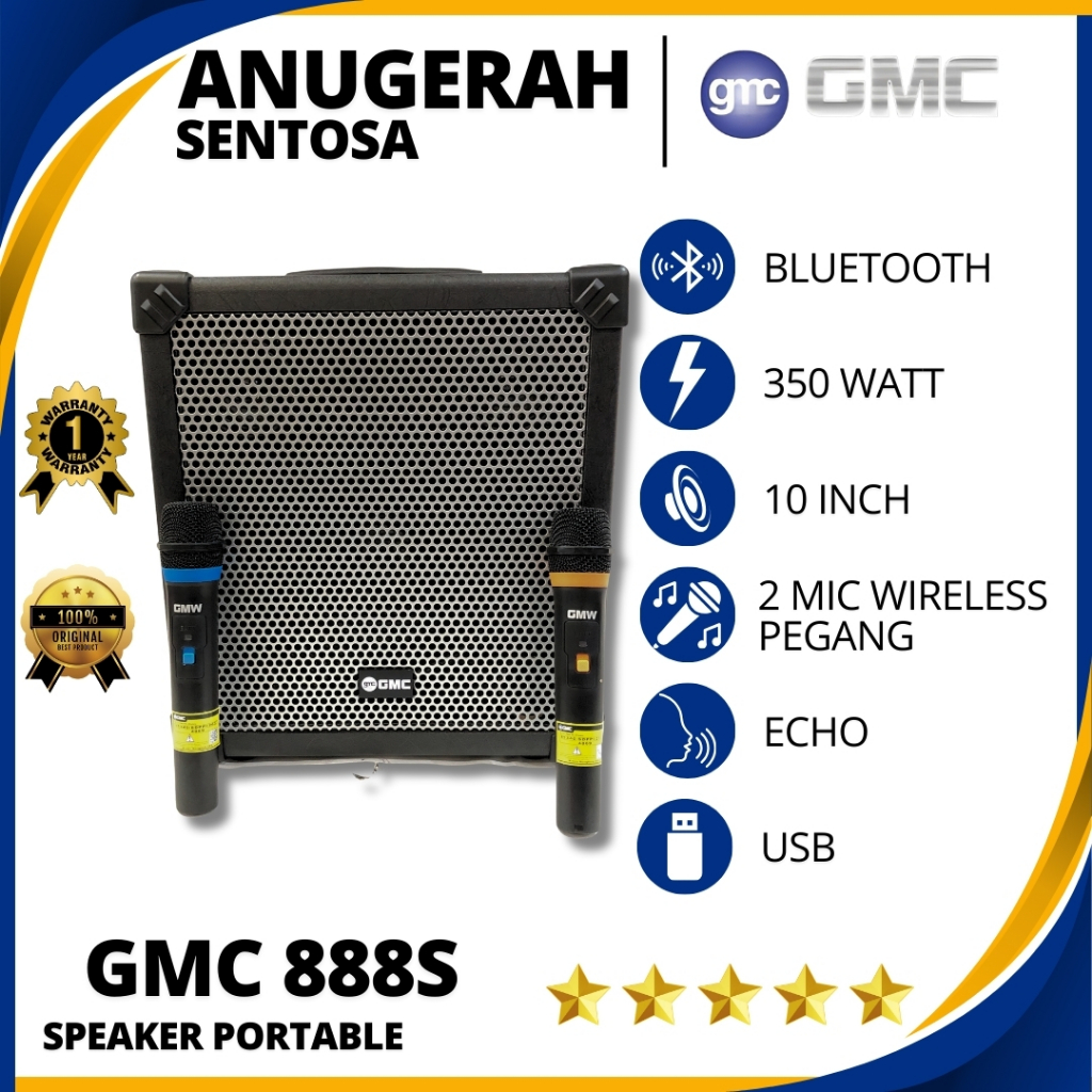 Speaker Aktif Portable Wireless Bluetooth GMC 888 S - 10 Inch Original