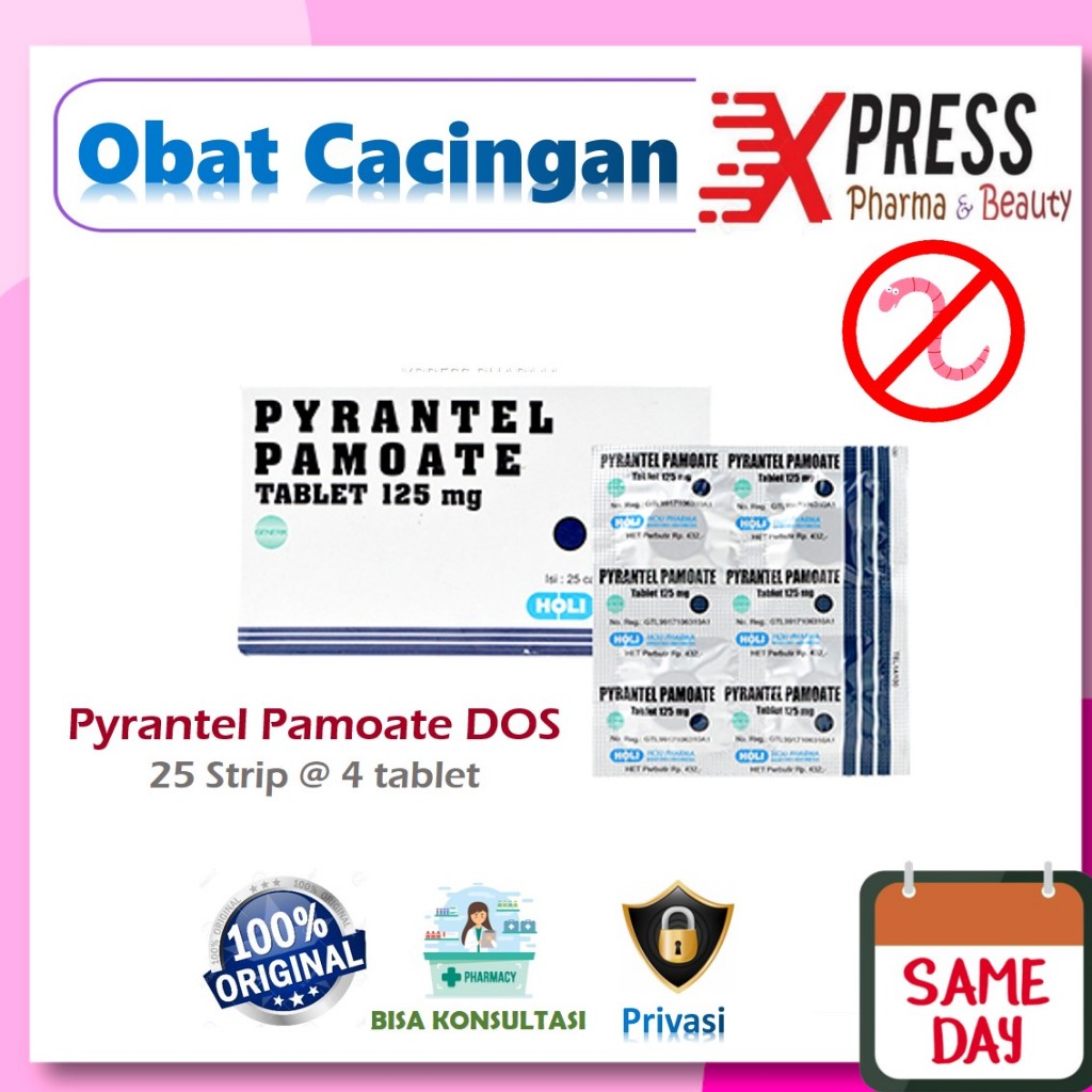 XPRESS  DOS PYRANTEL PAMOATE Holi Pharma 125 mg 25 strip @ 4 Tablet Kapsul - Membantu Mengatasi Caci