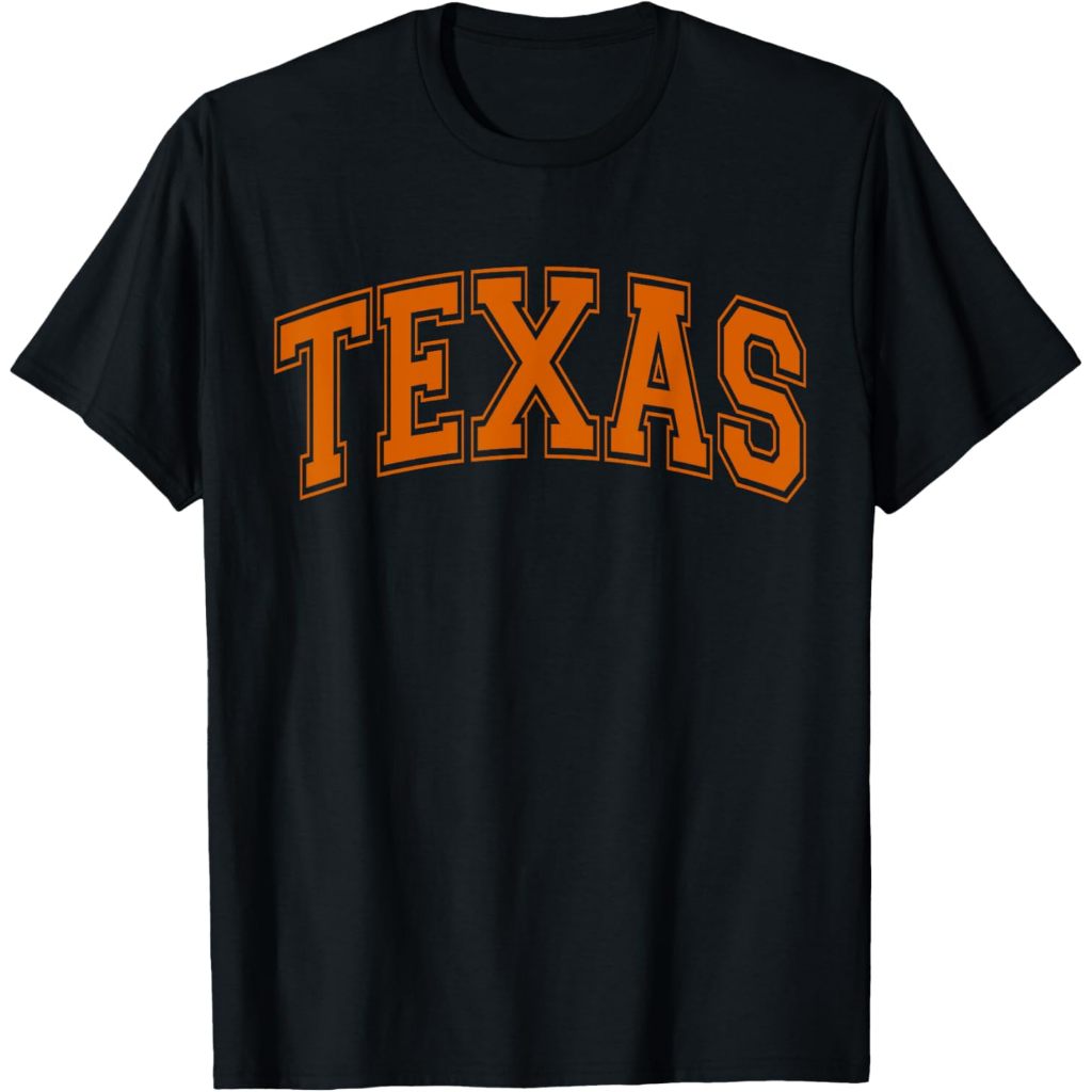 Kaos Dewasa Texas TX Varsity Style Orange Text T-Shirt Fashion Baju Atasan Anak Laki Laki Perempuan 