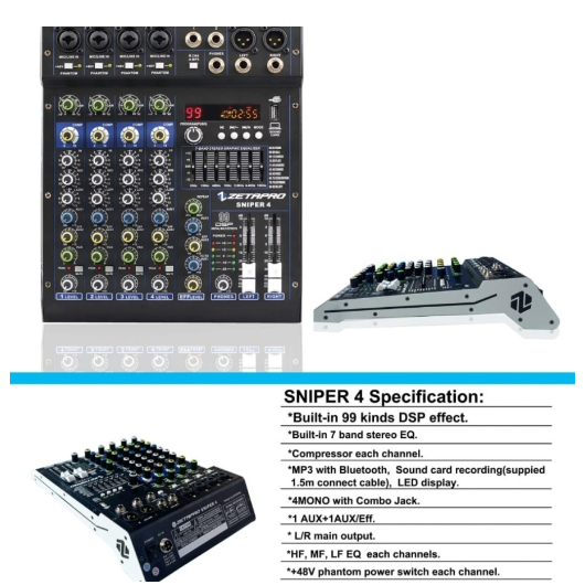Mixer Zetapro Sniper 4 | Mixer Zetapro-4 Mixer Audio 4 Channel Original Garansi