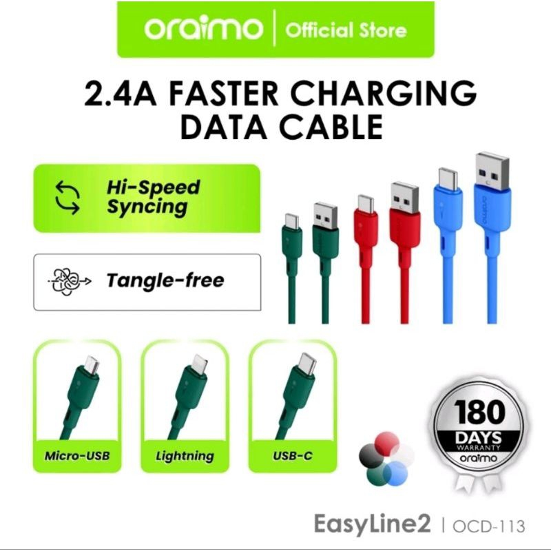 Oraimo data Cable fast Charging OCD-113M micro OCD-113C type C OCD-113L lighting