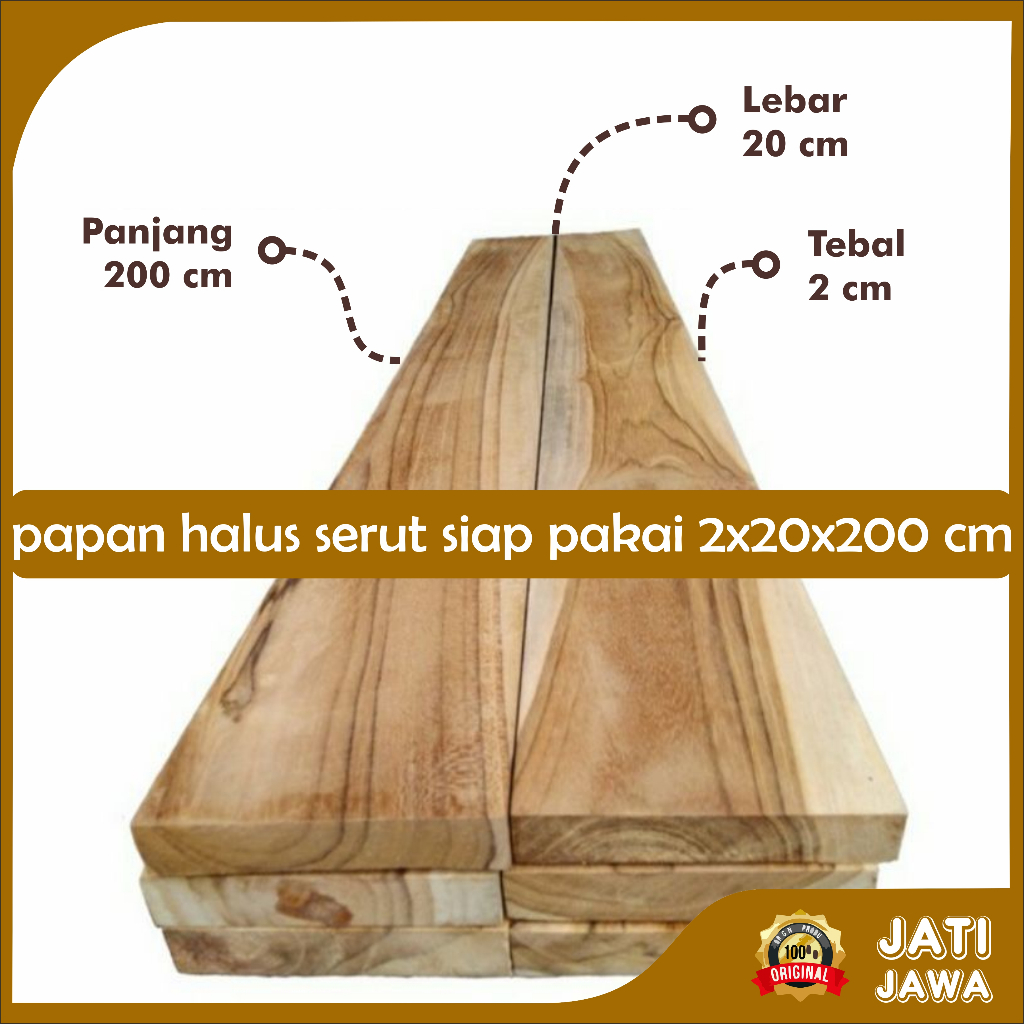 Papan Blabak Kayu Jati Siap Pakai Halus Serut Bahan Ambalan Ukuran 2x20x200 cm