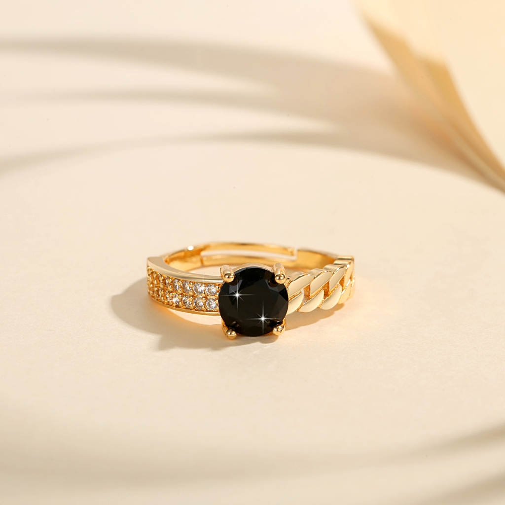 LM572 【COD】Cincin Permata Titanium Premium Lapis Emas Emas Cincin Wanita Aksesoris