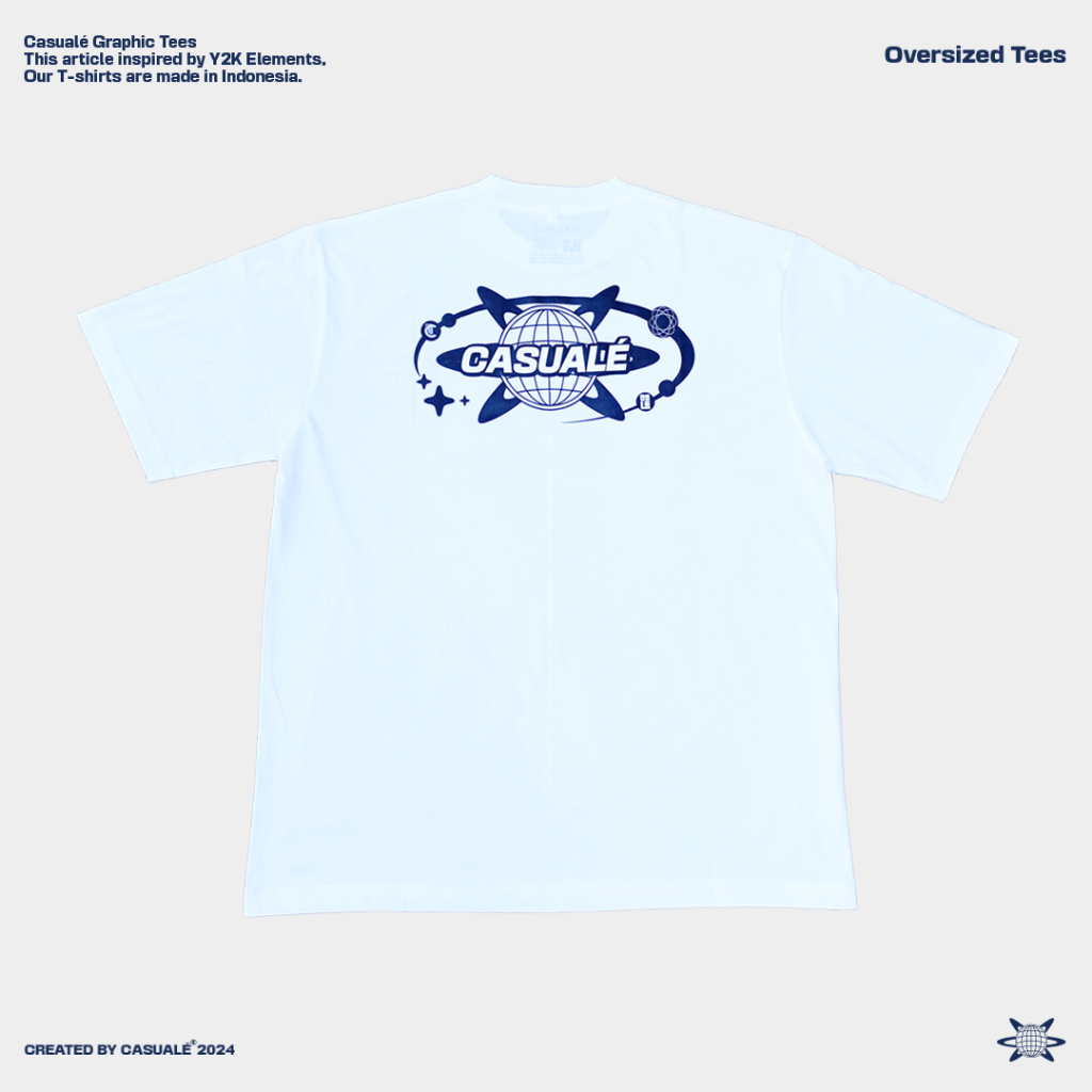 Casuale Y2K Graphic Tees - White (Navy) Kaos Pria dan Wanita