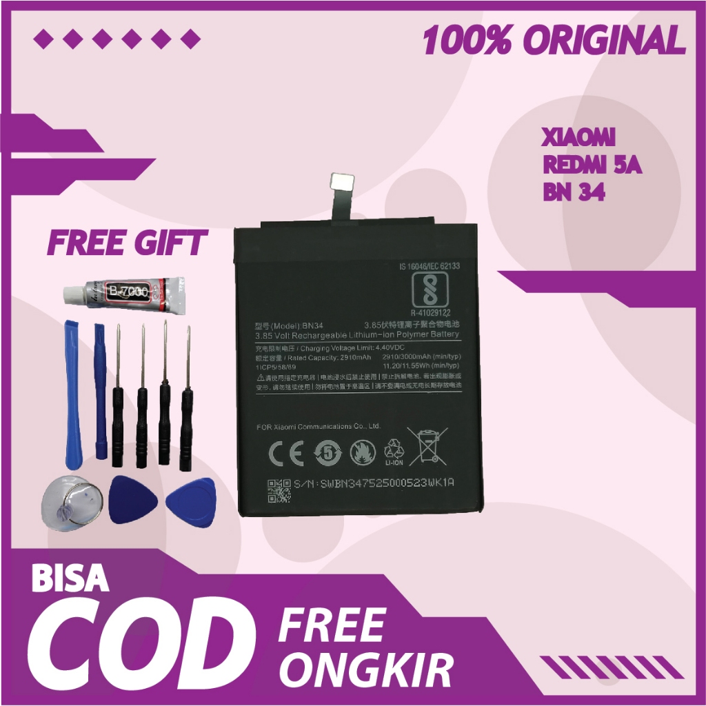 【ORIGINAL 100%】BATERAI XIAOMI REDMI 5A - BN 34 ORIGINAL 100%