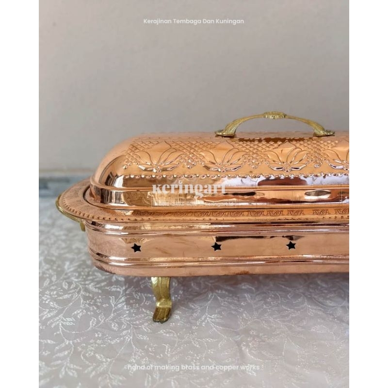 chafing dish - pemanas makanan bentuk lonjong untuk katering bahan tembaga dan kuningan