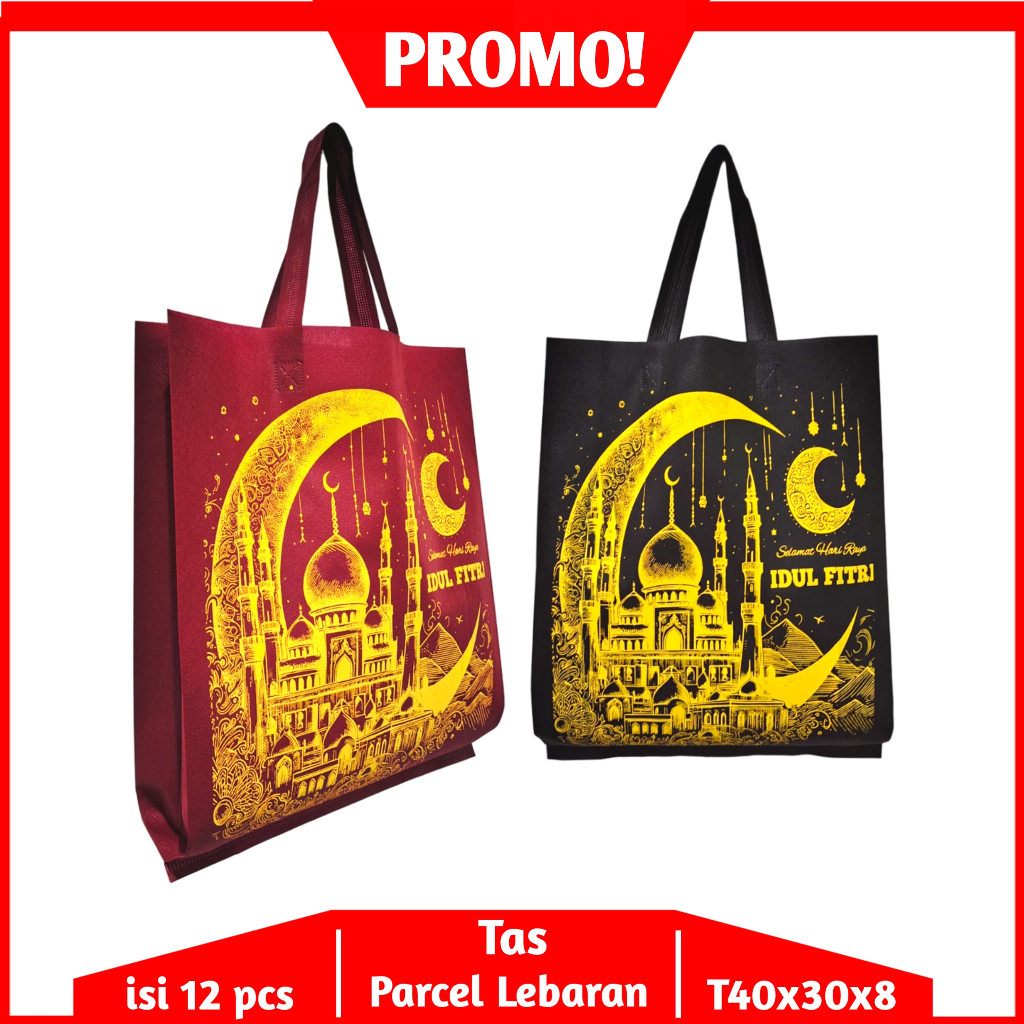 

(ISI 12 PCS) Tas Parcel Lebaran Idulfitri T40cmmX30cmX8cm TEBAL HAMPERS SPUNBOND