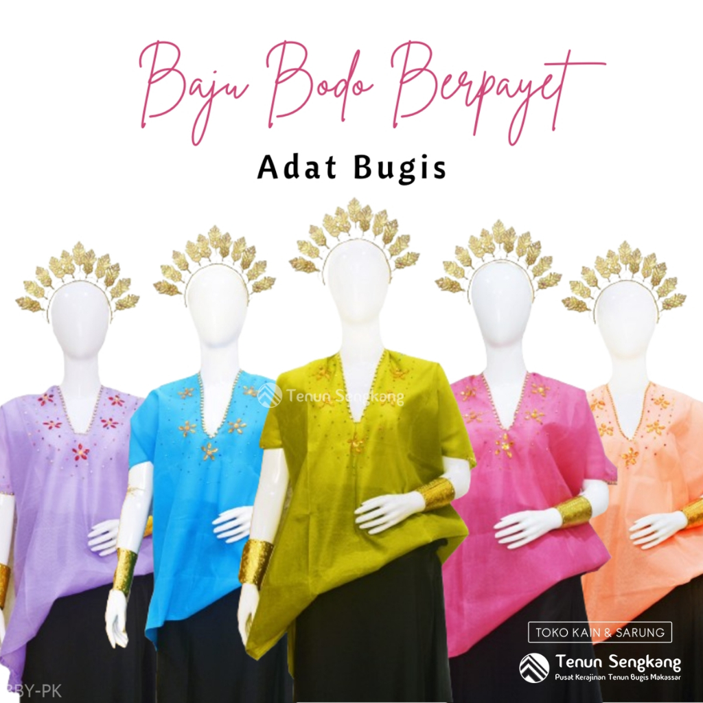 Baju Bodo Berpayet Adat Bugis Asli Lengan Pendek Biru Navy BBY-PK-101