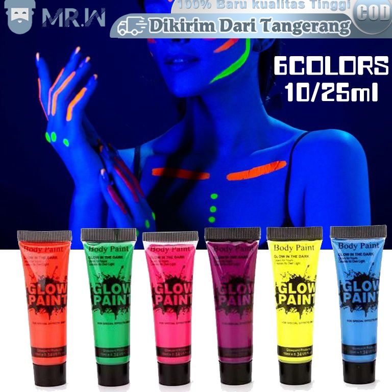 

6 Warna Face Painting Make Up Glow In The Dark Body Painting 25ml Painting Cat Wajah Fluorescent Body Paint