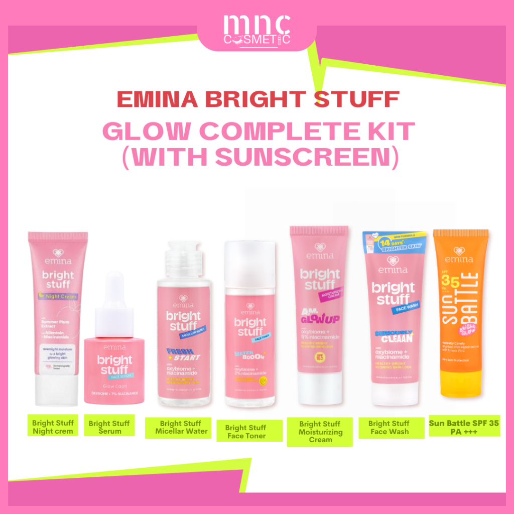 [ MUST HAVE ] EMINA BRIGHT STUFF PAKET LENGKAP- Paket-Lengkap-Cerah-Lembab-Glowing-Pagi-dan-Malam