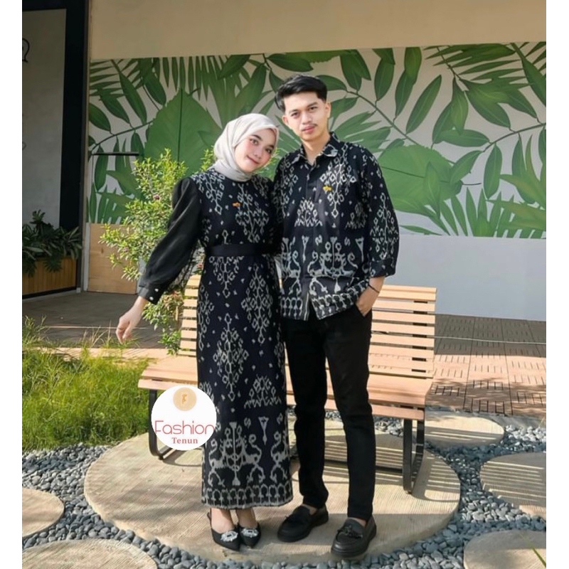 SET COUPLE TENUN FATMA BLACK SUMBA- baju couple kondangan - tenun couple set - kemeja&gamis kondanga