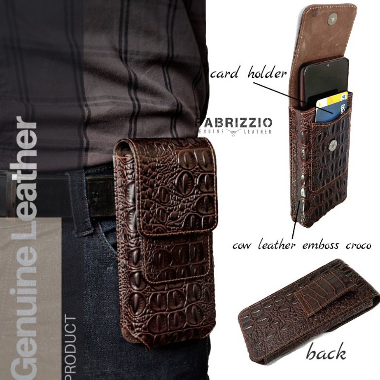 KODE G44P sarung hp vertikal kulit asli