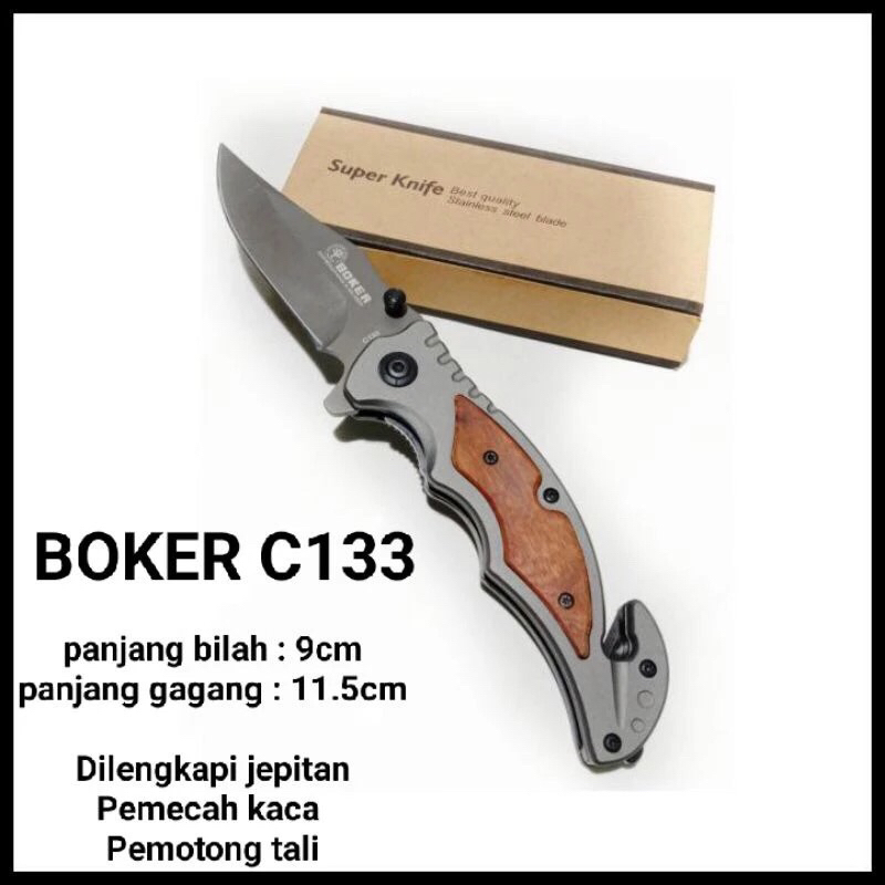 pisau lipat hunting boker C133 / pisau lipat multifungsi BOKER C 133 / PISAU SURVIVAL KIT C133 PROMO