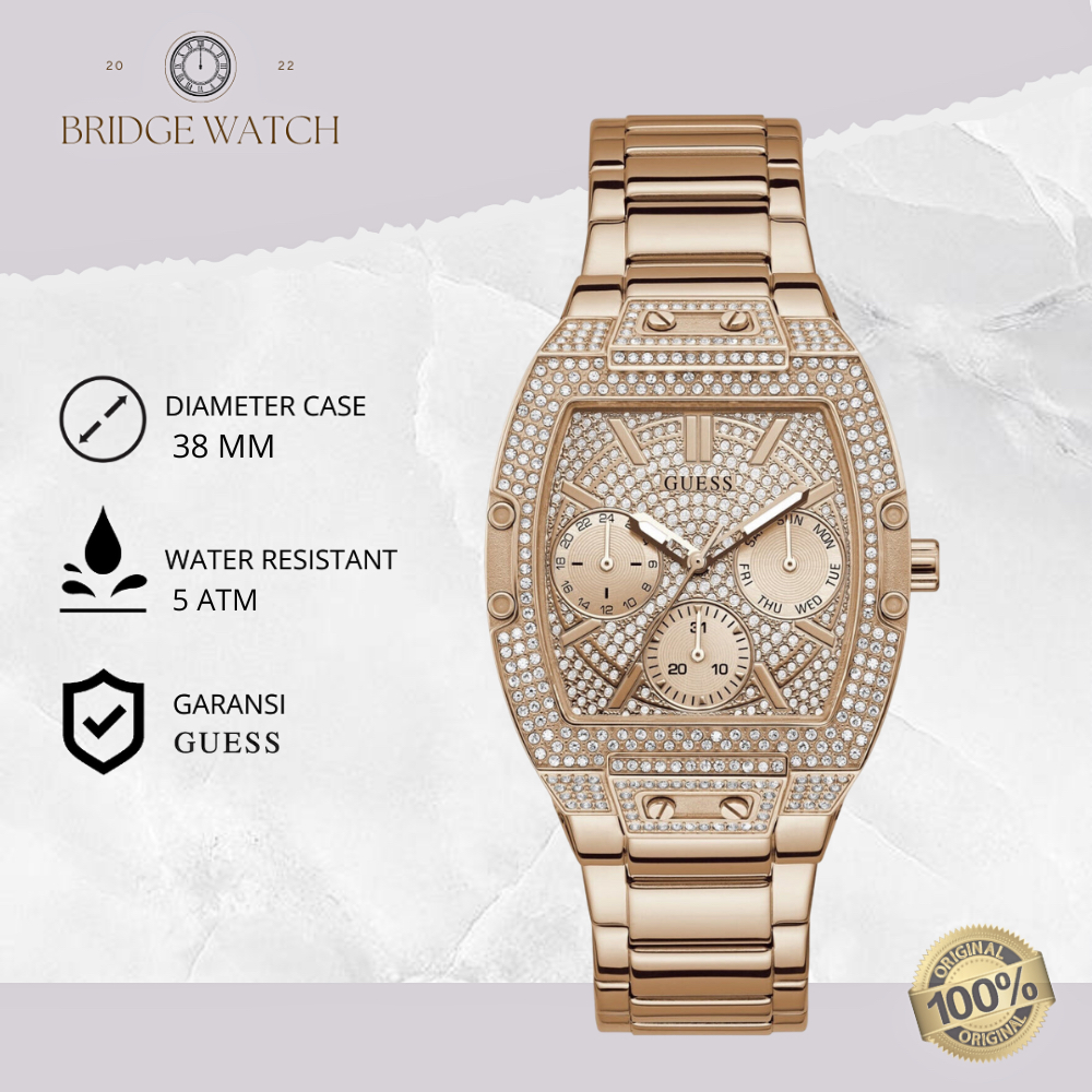 Jam Tangan Wanita Guess GW0104L3 Raven Original Chronograph Rose Gold Tone Stainless Steel Strap Mew