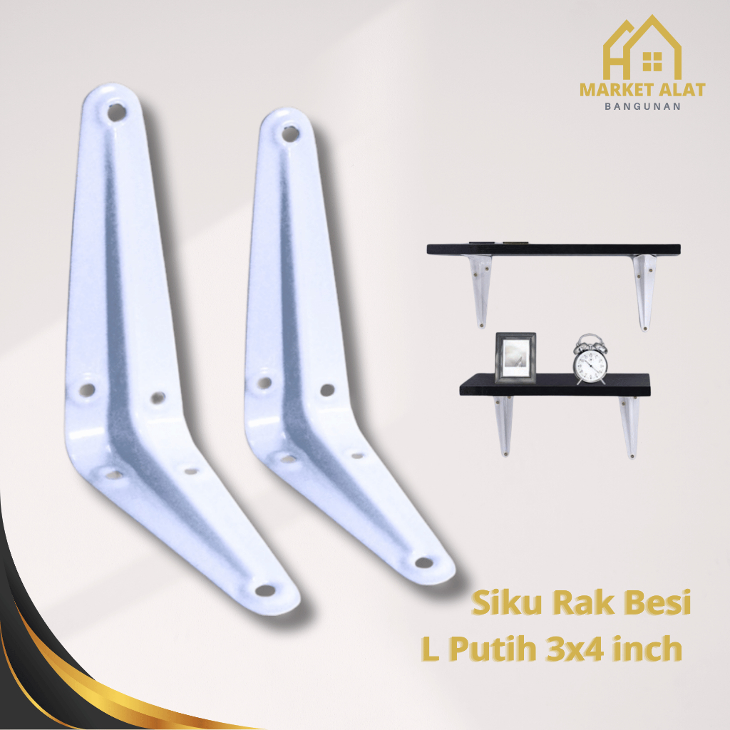 Siku Rak Besi L Putih 3x4 Inci Per Pcs / Sikurak Penyangga Ambalan 3 x 4 Inch / Shelf Bracket 3 x 4