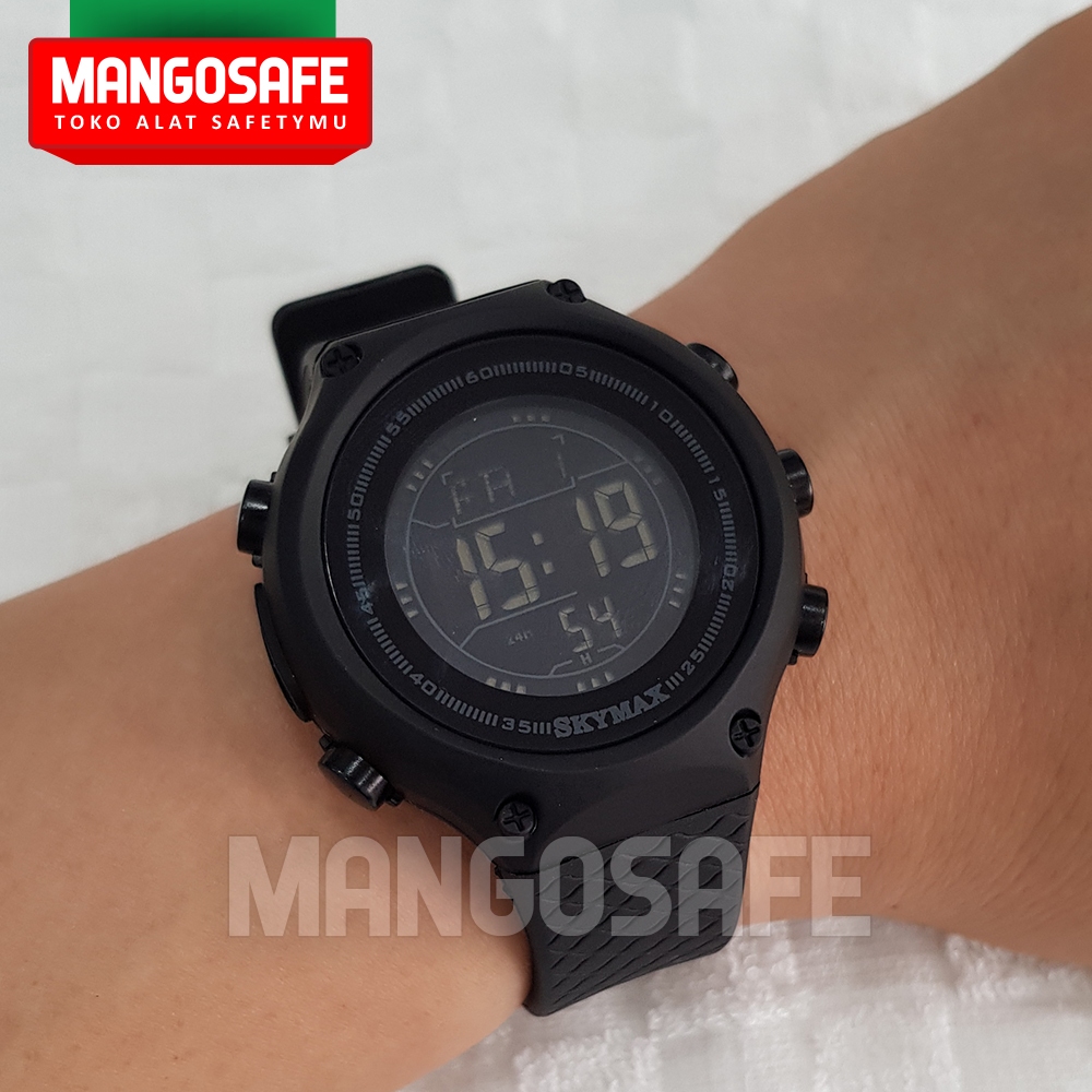[Bonus Kotak Jam] SKYMAX 1810L Hitam Black ukuran Kecil Unisex Pria Wanita / Jam Tangan Karet Digita