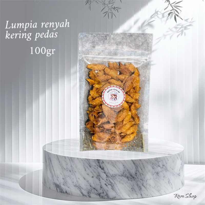 

kripik lumpia renyak kering pedas | aneka cemilan | lumpia pedas | kulit lumpia 100gram | olahan kulit lumpia kriuk renyak