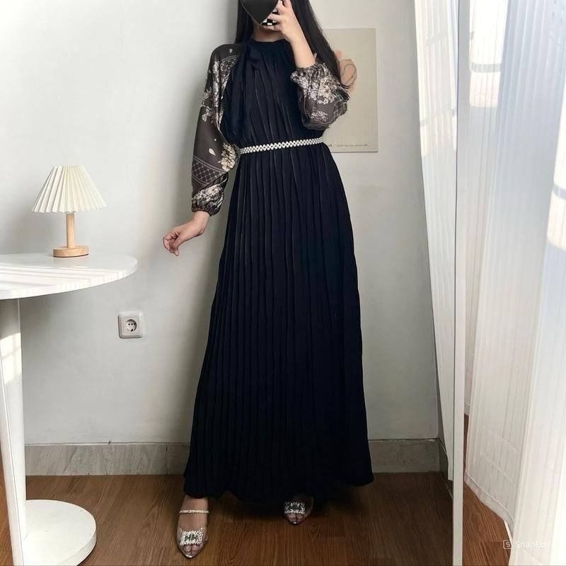 Gamis Wanita Dress Kombinasi Maxmara Free Belt