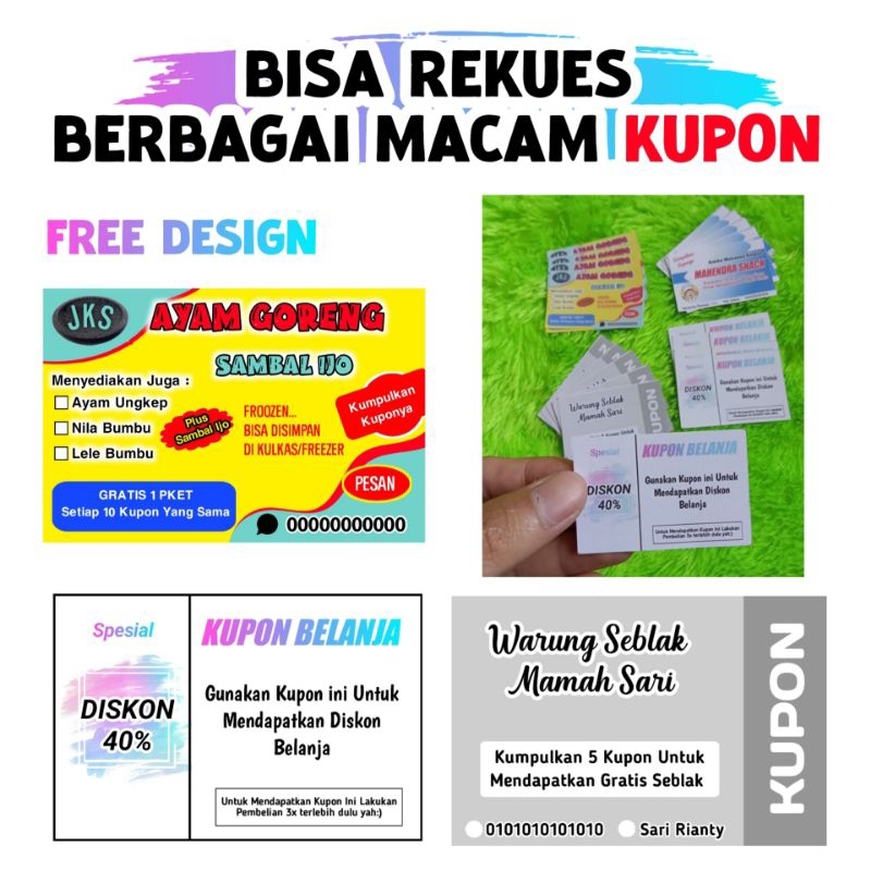KUPON CUSTOM UNTUK JUALAN Kupon Penukuran Makanan Minuman Bisa Custom (isi 100pcs)