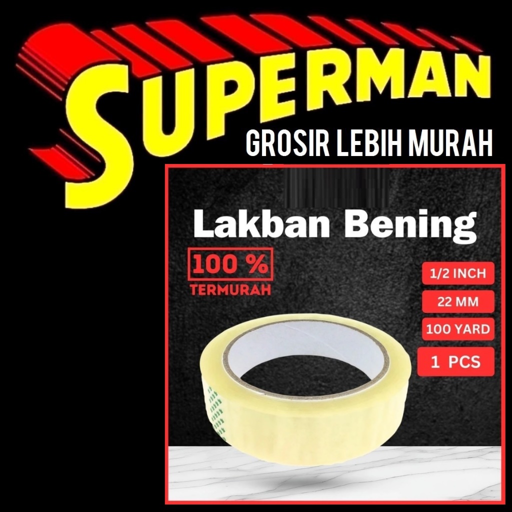 

LAKBAN TANGGUNG 100 YARD 1 INCH 24 MM bening isolasi 1 inch inci 1” 24mm 24 mm 100 y opp plakban tape atk perekat kuat solatip superman jogja supermanjogja