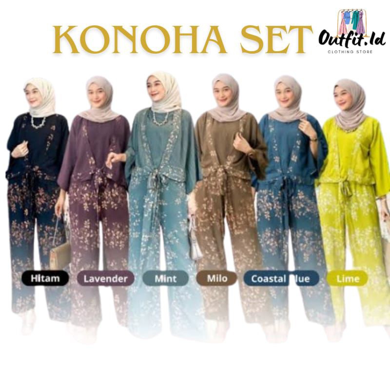(READY SIAP KIRIM) One Set Konoha Rayon premium kombinasi kekinian Nyaman Adem | One set kekinian