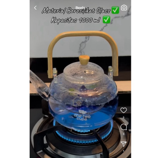 teko kaca one two cups/teko kaca borosilikat/teko tahan api/teko rempah/teko penyaring