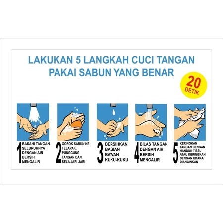 

STIKER VINYL LIMA LANGKAH CARA CUCI TANGAN Uk. 23 x 30 CM SIGN RAMBU K3