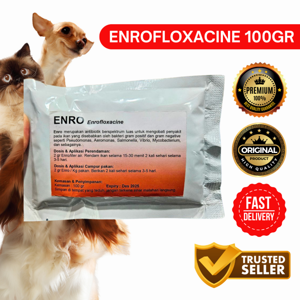 Enro 100 gram - Enrofloxacin 100 gram - Untuk Ikan Sakit Apapun - Mengobati Ikan
