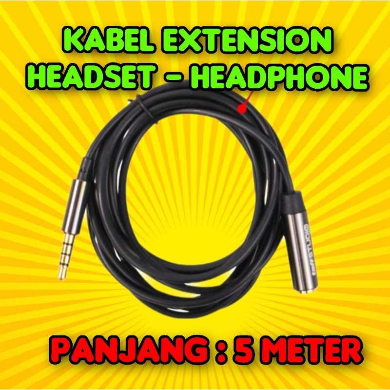 Kabel aux extension untuk headset headphone jack 3,5 male female TRRS panjang 2 & 5 Meter