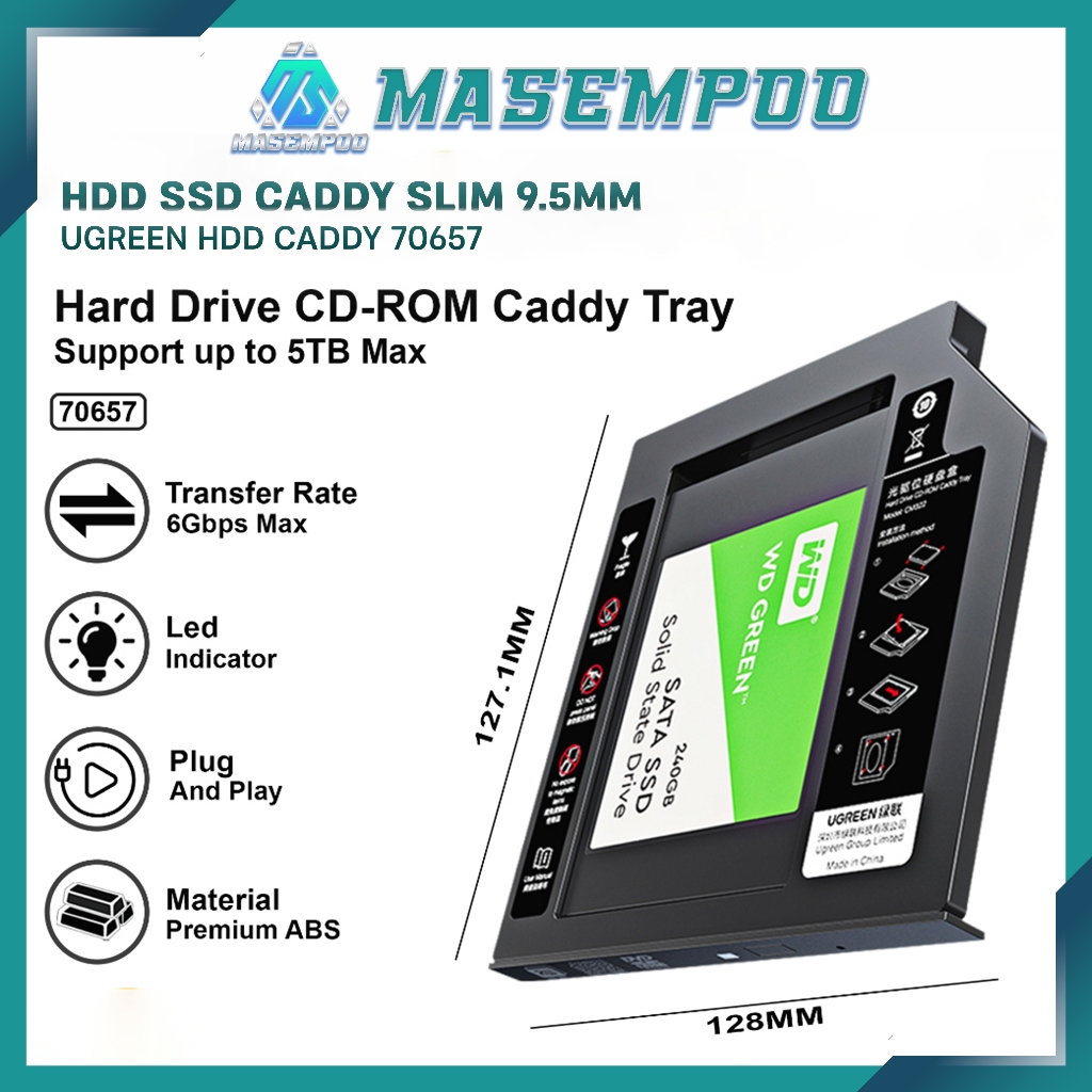 Ugreen 70657 SATA Hard Disk Drive HDD SSD Caddy 9.5mm