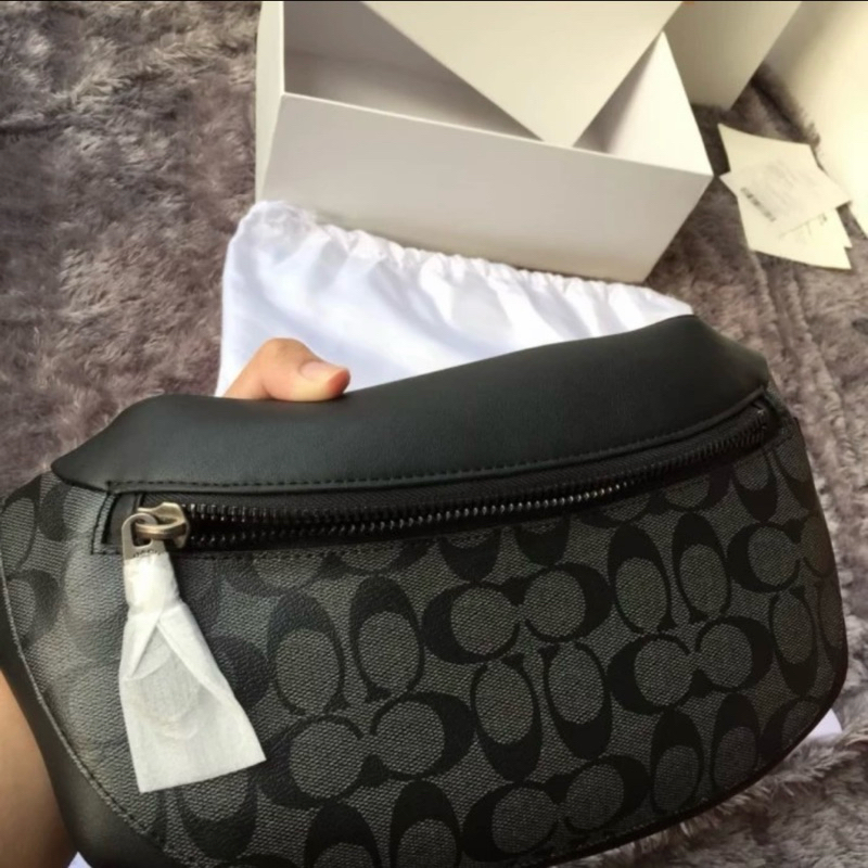 CUCI GUDANG Warren Belt Bag in Signature Canvas F78777 Waistbag Pria Hitam with Metal Clip FULLSET