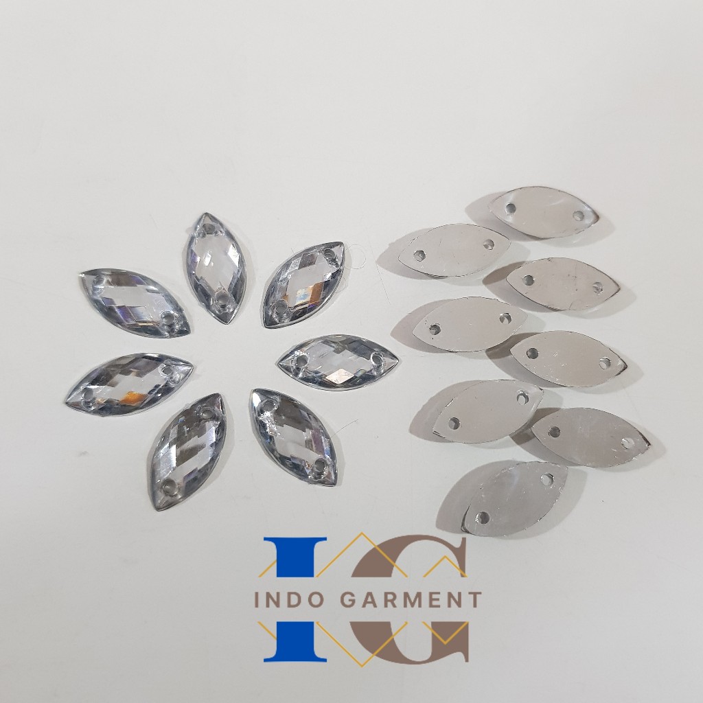 [2000pcs] Payet Jahit Daun 7x15mm - Mote Sipit Diamond Tempel Mata Lancip - Payet Daun Jahit Grosir