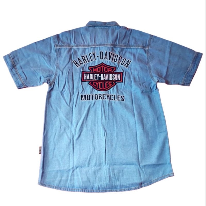 Kemeja Workshirt Harley-Davidson Biru Jeans
