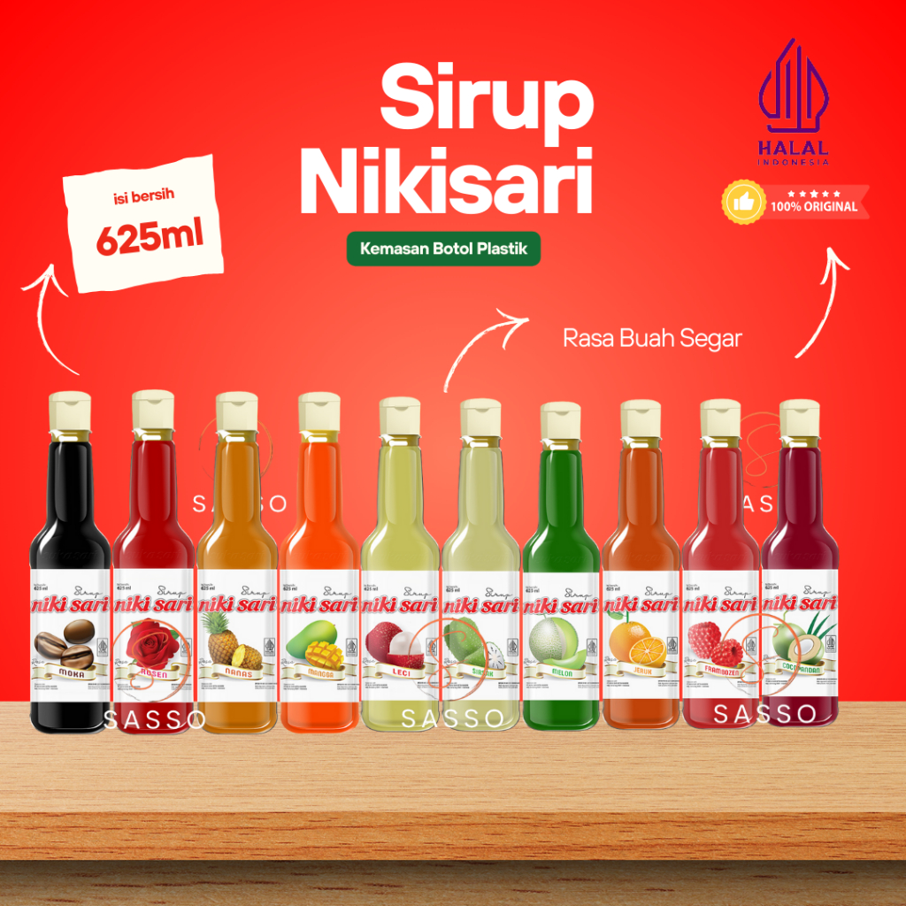 

Sirup Nikisari isi 625 ml, Syrup All Varian Minuman Rasa Buah Segar, HALAL Kemasan Botol Plastik PET