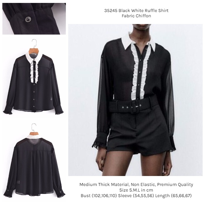 35245 Kemeja Hitam Wanita Sifon Black Chiffon Blouse