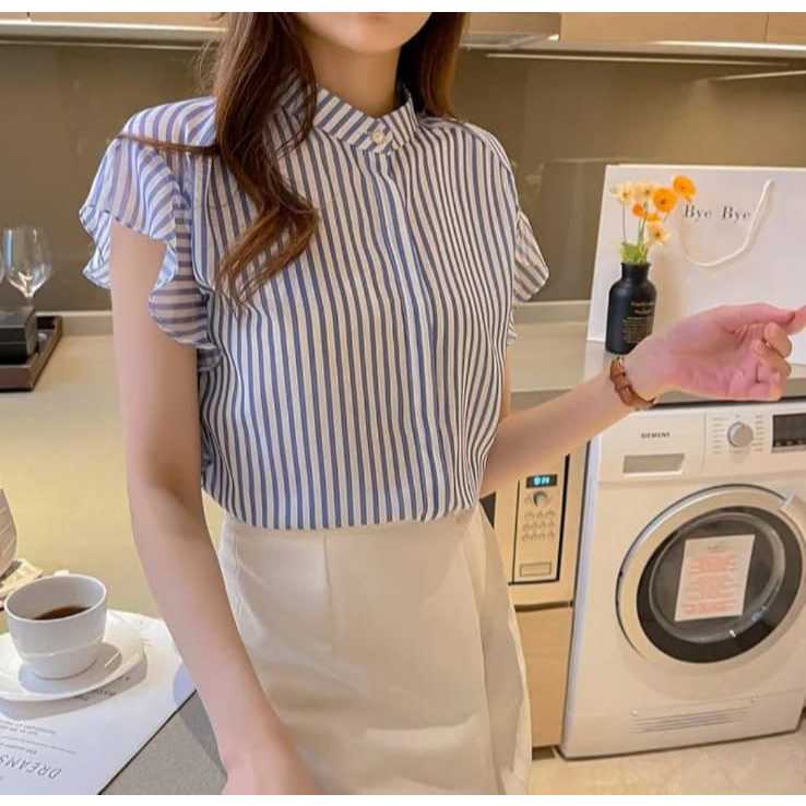 Missy Fashion Shop Blouse Miche Salur Stripe Style Korea / Atasan Wanita lengan pendek import / Atas
