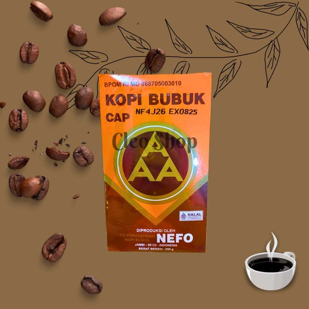 

Kopi Murni Bubuk Hitam Cap Kopi AAA NEFO Jambi Kemasan 250 Gram