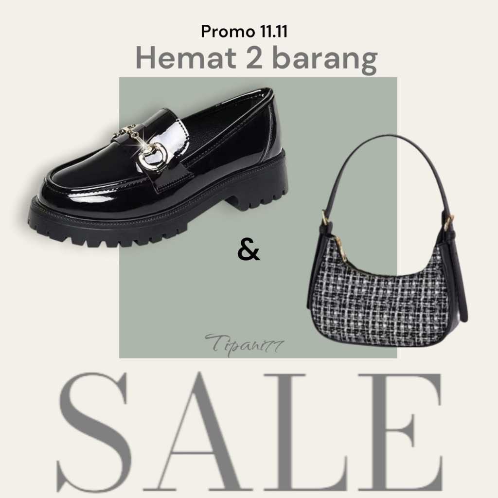 Paket hemat 2set sepatu wanita sepatu loafers elegan dan tas casy